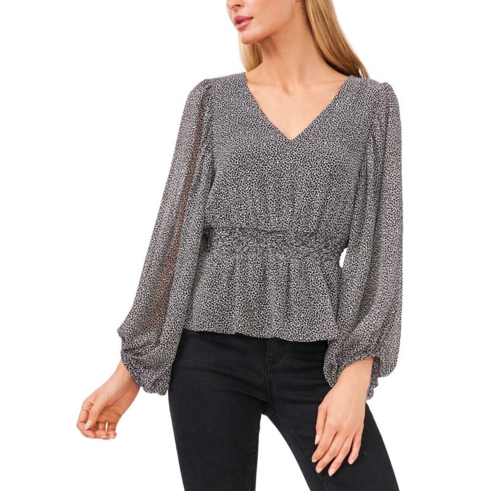Sam Jess Womens V Neck Smocked Peplum Top